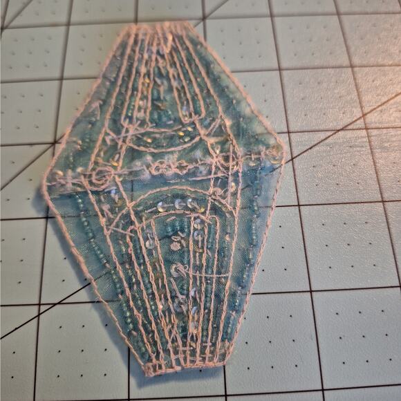 Bead and sequin applique aqua silver faux pearl set of 2 - Picture 4 of 4